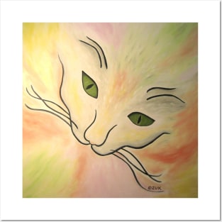 Colorful Abstract Cat Face Posters and Art